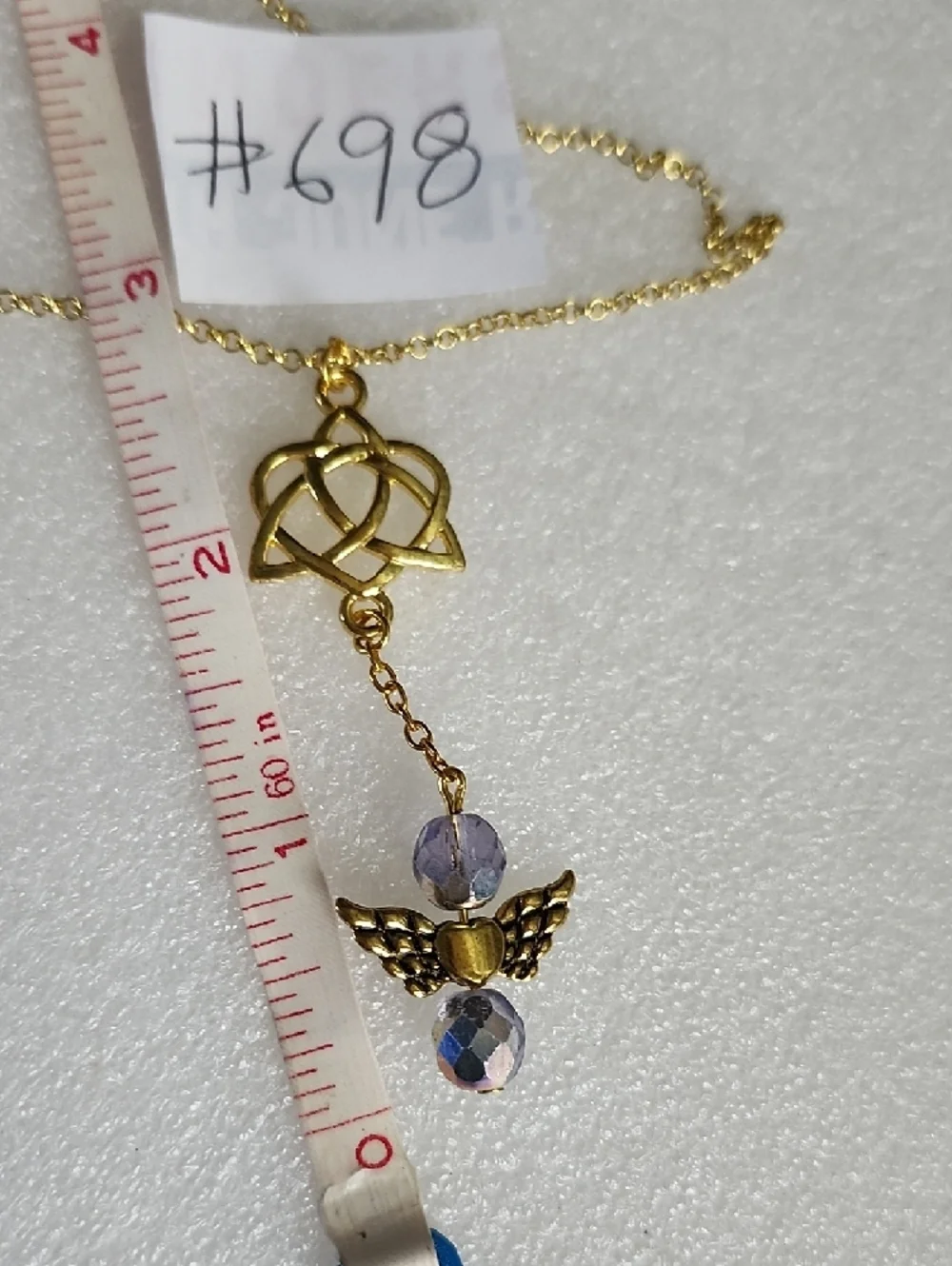 Hand Crafted Gold-Tone Celtic Knot Necklace with Lavender Bead Angel